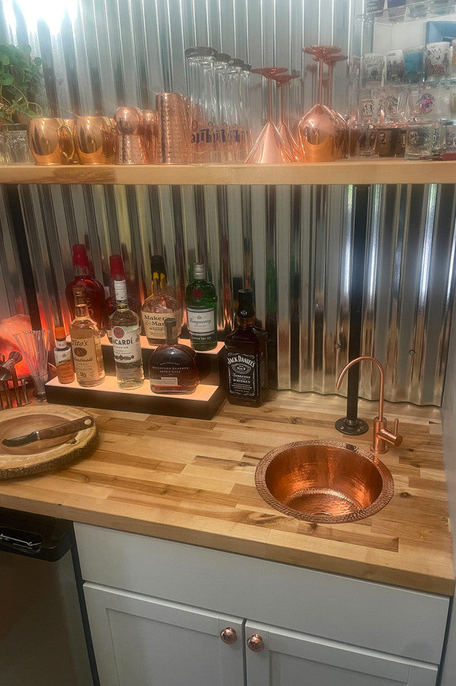 Premier Copper Products BR12PC2 12" Round Hammered Copper Bar Sink