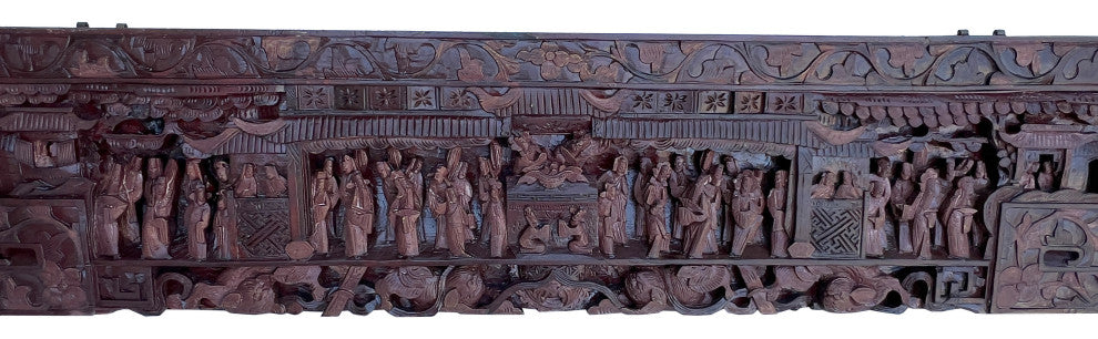 Chinese Dimensional Opera People Horses Carving Wood Wall Panel Hws3078