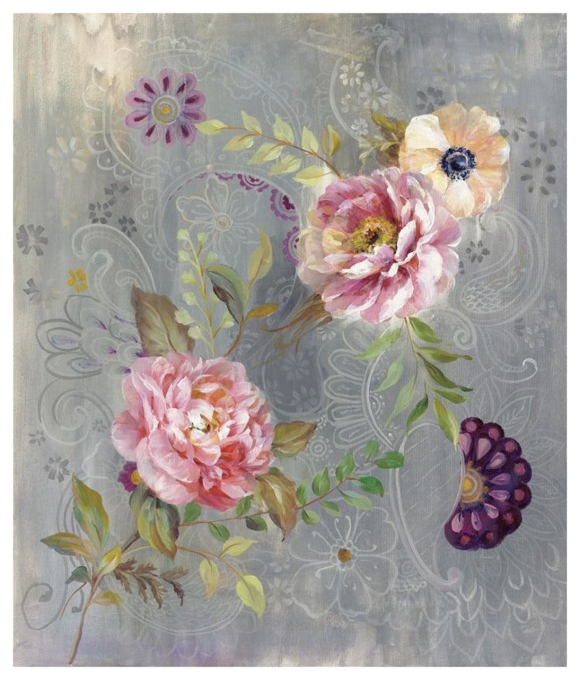 "Peonies and Paisley" Digital Paper Print by Danhui Nai, 28"x32"