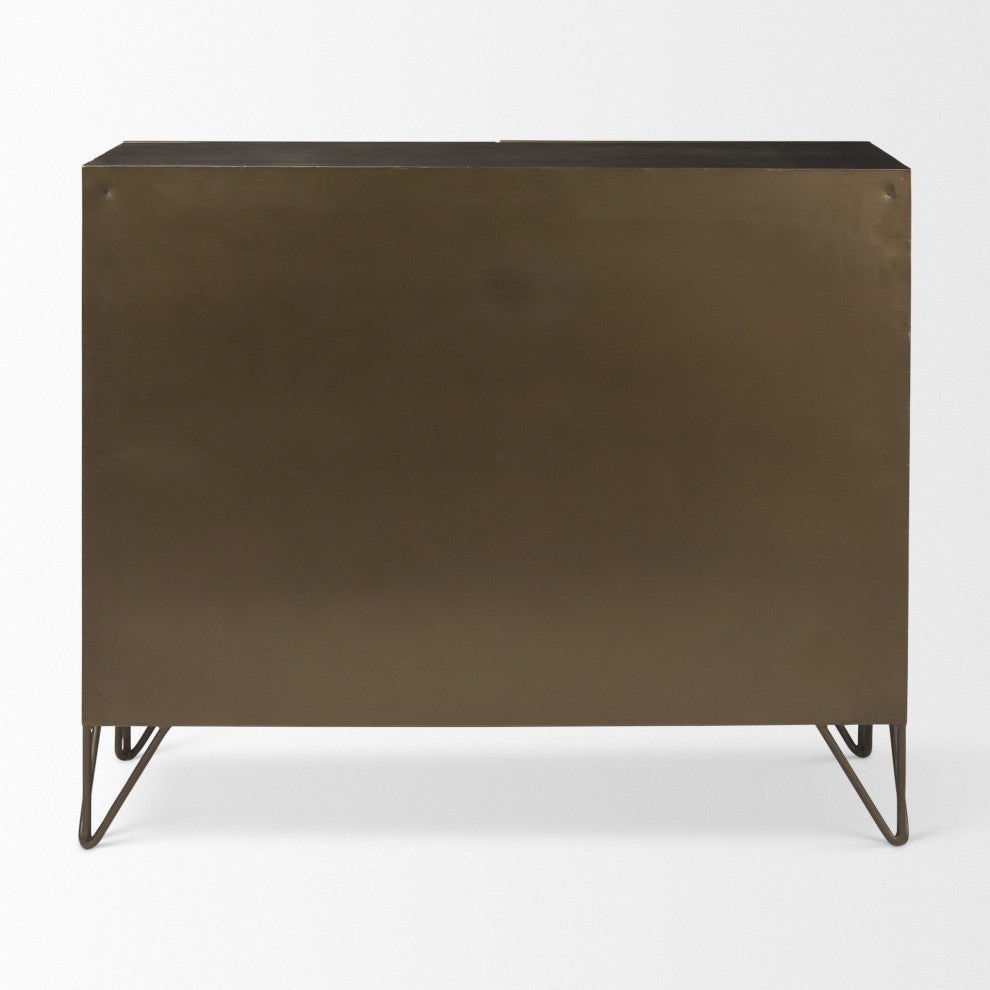Pandora Dark Brass Metal WithRed Wood 2 Door Accent Cabinet