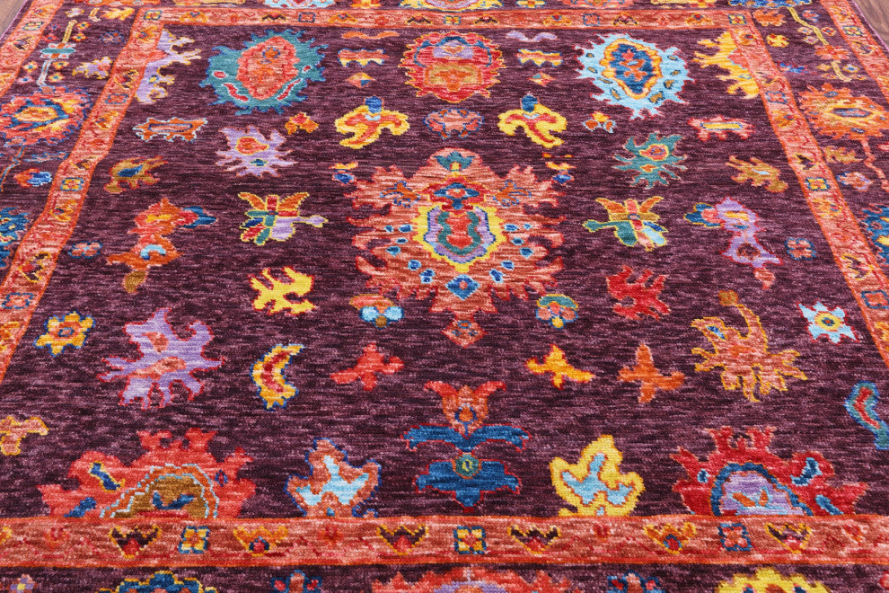 8' Square Hand-Knotted Turkish Oushak Wool Rug - Q14849
