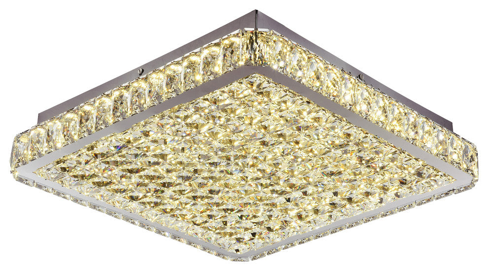 Clear Crystal Beaded Frame Flushmount With Chrome Frame