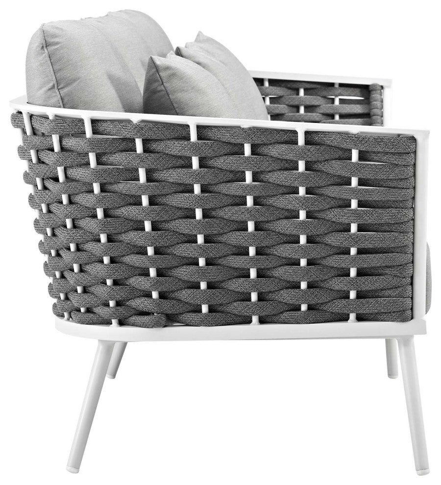 Stance 5 Piece Outdoor Patio Aluminum Sectional Sofa Set, White Gray