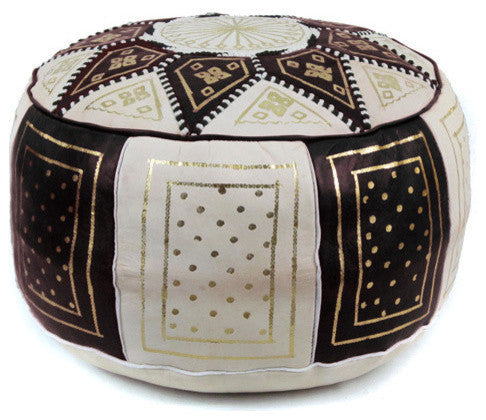 Golden Fez Stuffed Pouf, Black, Round Shape