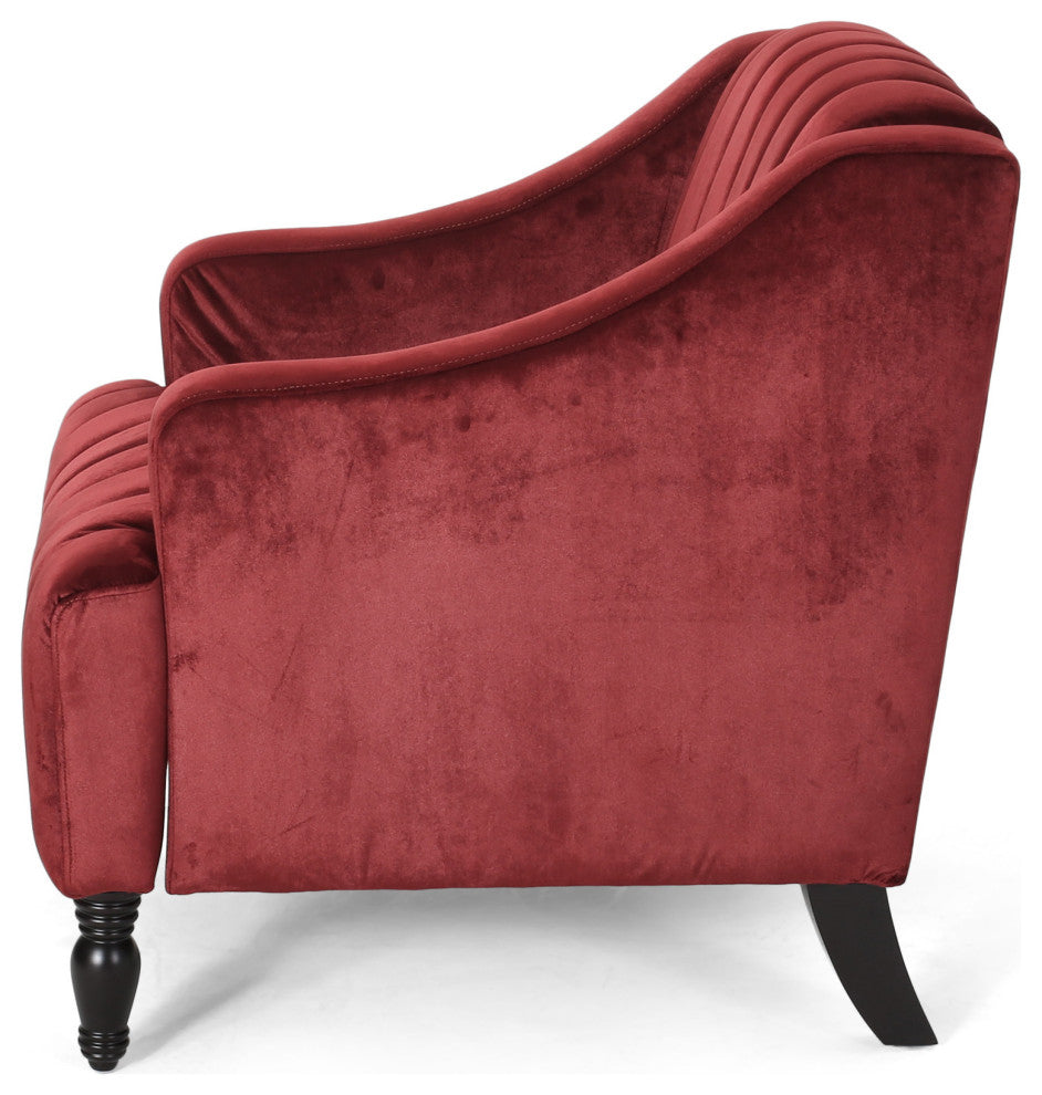 Candice Glam Velvet Club Chair, Garnet and Dark Brown