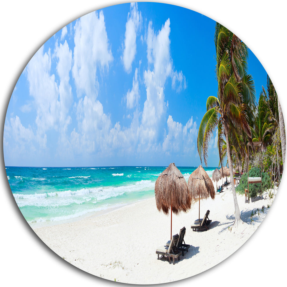 Bright Caribbean Beach, Seashore Landscape Disc Metal Artwork, 11"