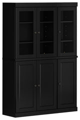100% Solid Wood 48.5" Kitchen Pantry with Glass/Solid Doors, 2-Drawers, Black