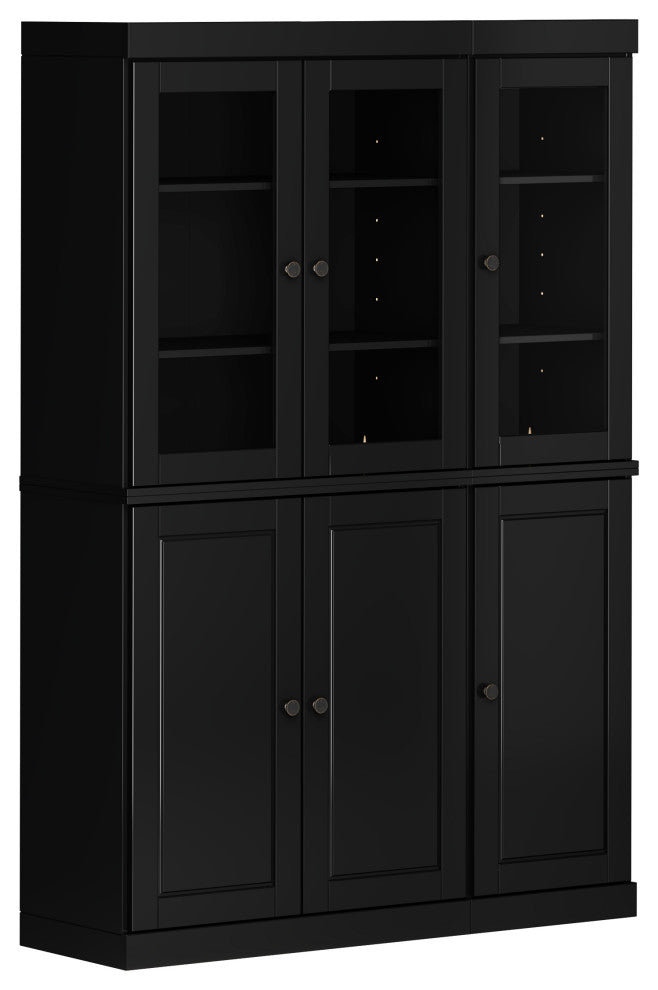 100% Solid Wood 48.5" Kitchen Pantry with Glass/Solid Doors, 2-Drawers, Black