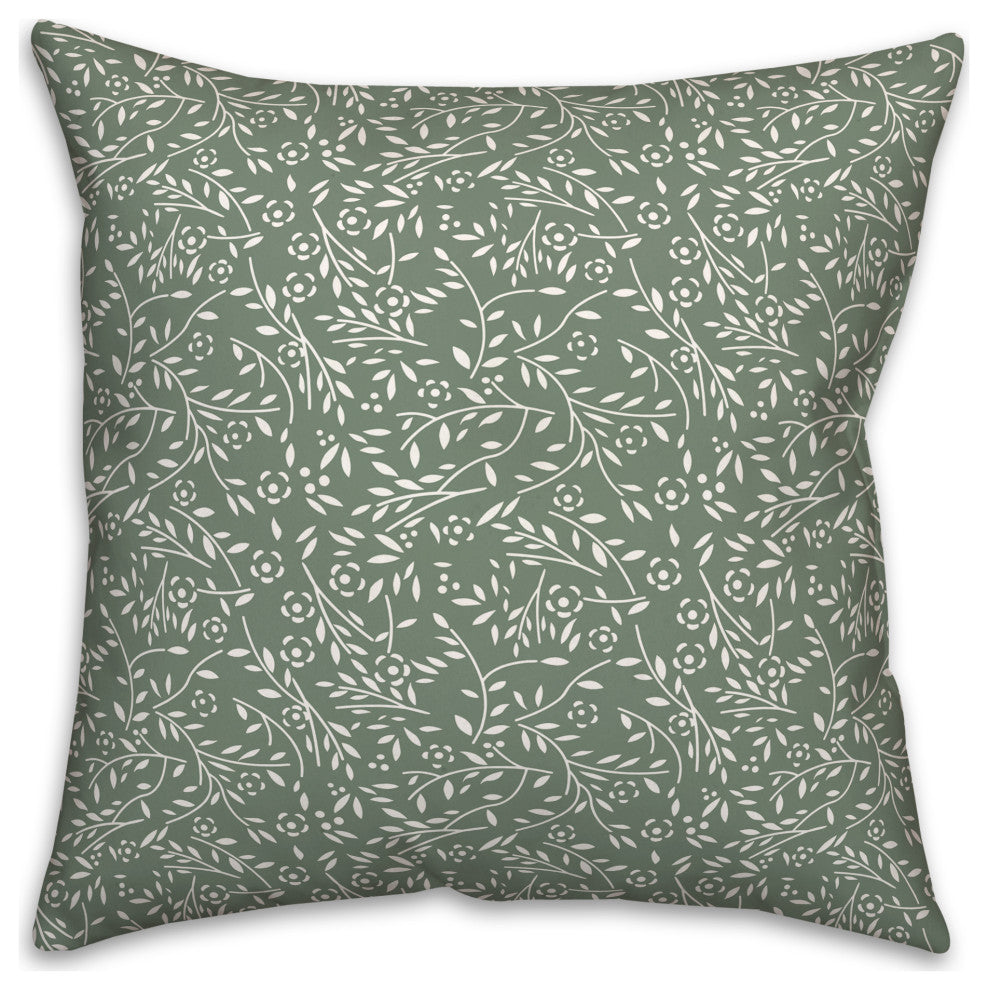 Green Floral Pattern 18x18 Indoor/Outdoor Pillow