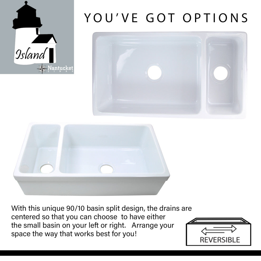 90/10 Reversible Double Bowl Italian Fireclay Farmhouse Sink