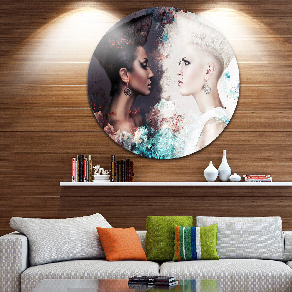 Evil And Good Women Face To Face, Art Portrait Round Wall Art, 11"