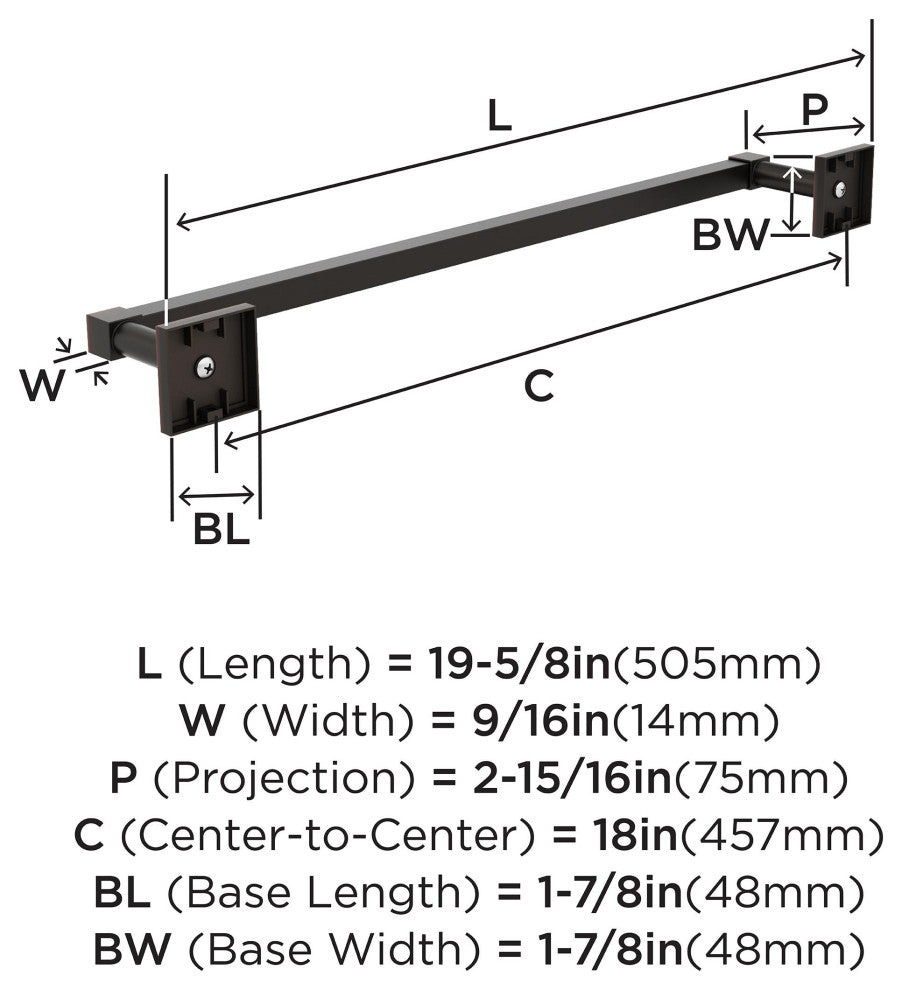 Appoint Traditional Towel Bar, Oil Rubbed Bronze, 18" Center-to-Center