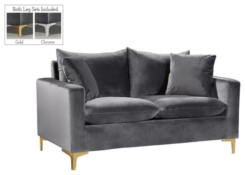 Home Square 2-Piece Furniture Set with Velvet Accent Chair and Loveseat in Gray