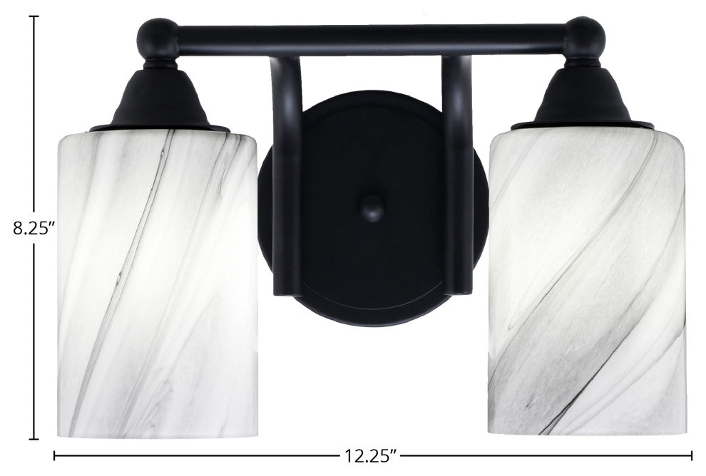 Paramount 2-Light Bath Bar, Matte Black, 4" Onyx Swirl Glass