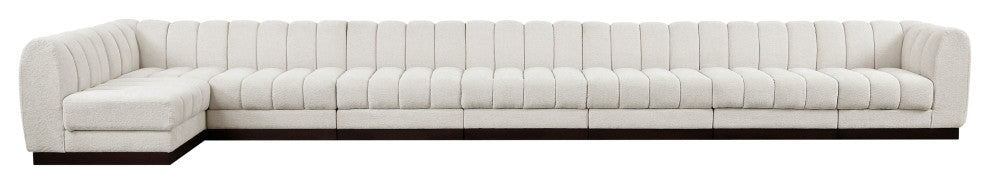 Quinn Chenille Upholstered 8-Piece L-Shaped Modular Sectional, Cream