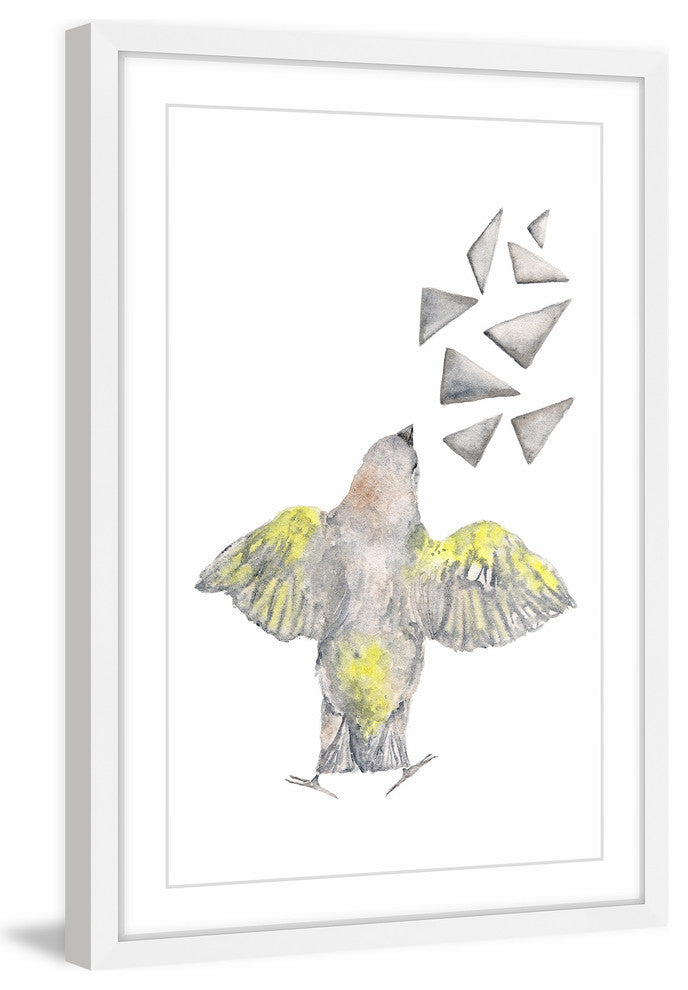 Marmont Hill, "Bird with Shapes" by Thimble Sparrow Framed Painting Print, 30x45