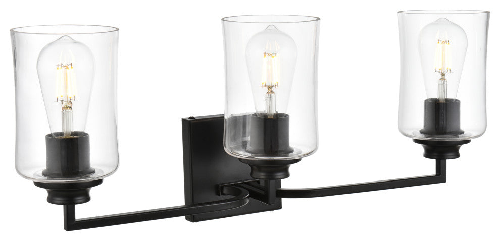 3 Light Black And Clear Bath Sconce