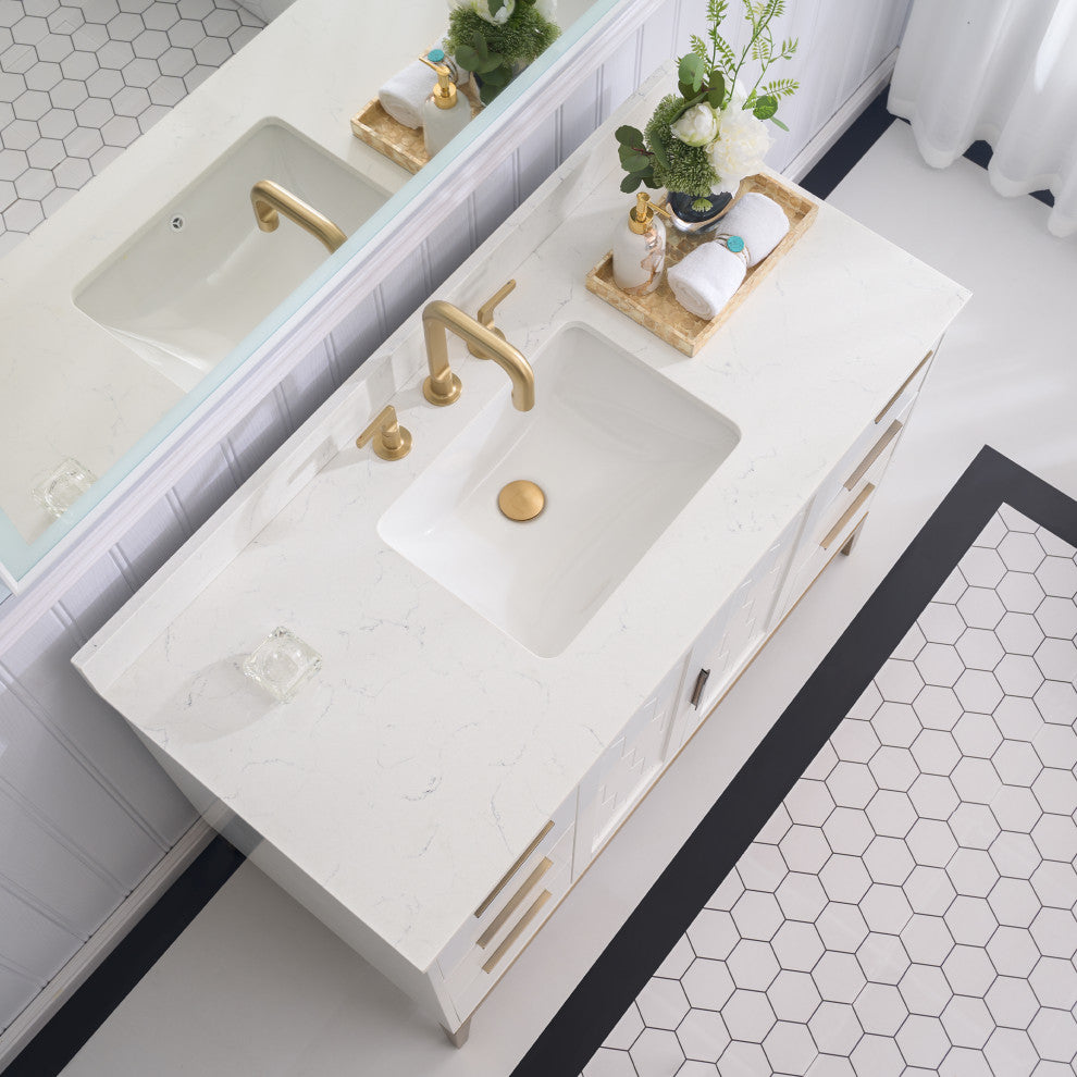 Alison Freestanding Bathroom Vanity with Italian Carrara White Marble Top, White, 48"