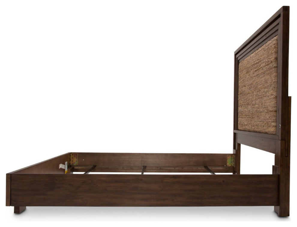 Aico Amini Carrollton Queen Panel Bed w Fabric Insert in Rustic Ranch