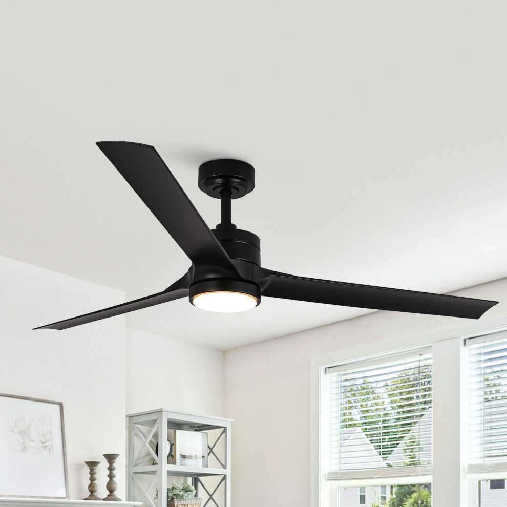 60-inch Modern ABS 3-Blade Black Ceiling Fan with Light