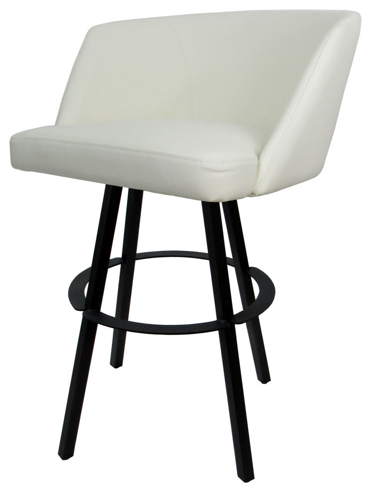 Swivel Metal Bar Stool Joey on Warren Base, White Vinyl Black, 26"