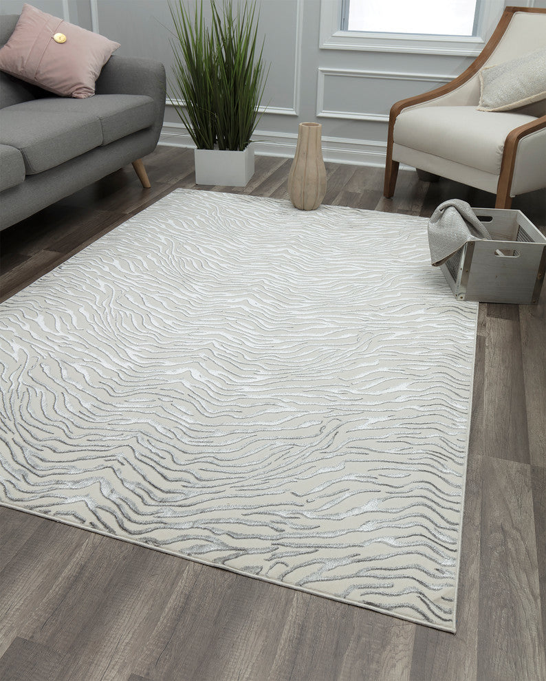 Natura Transitional Modern Animal Print Area Rug, White Tiger, 5'' X 7''