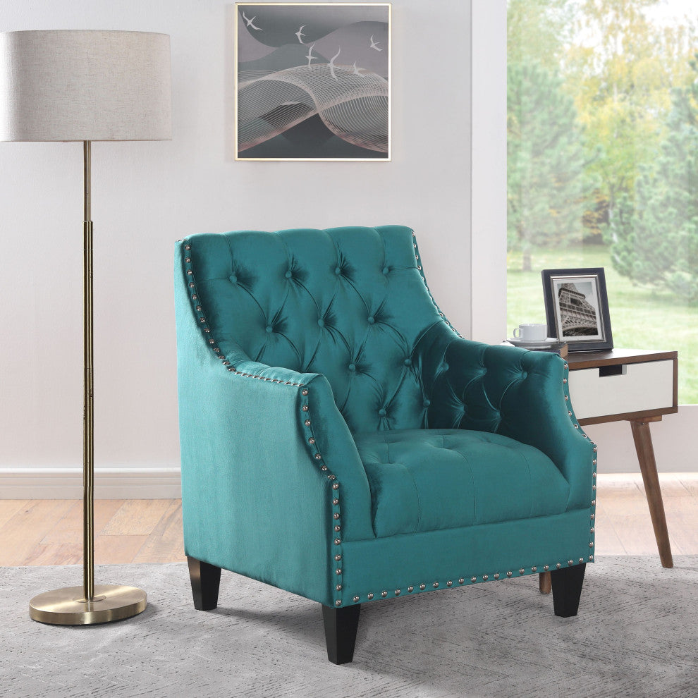 Norway Tufted Accent Chair with Nailhead Trim, Teal