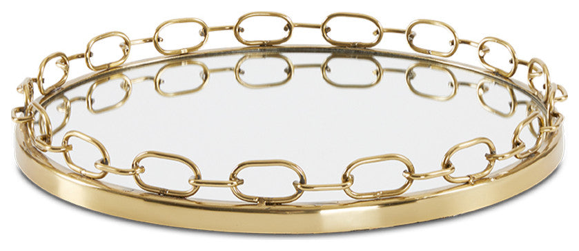 Ice Set of 2 Chain Link Mirrored Trays, Gold