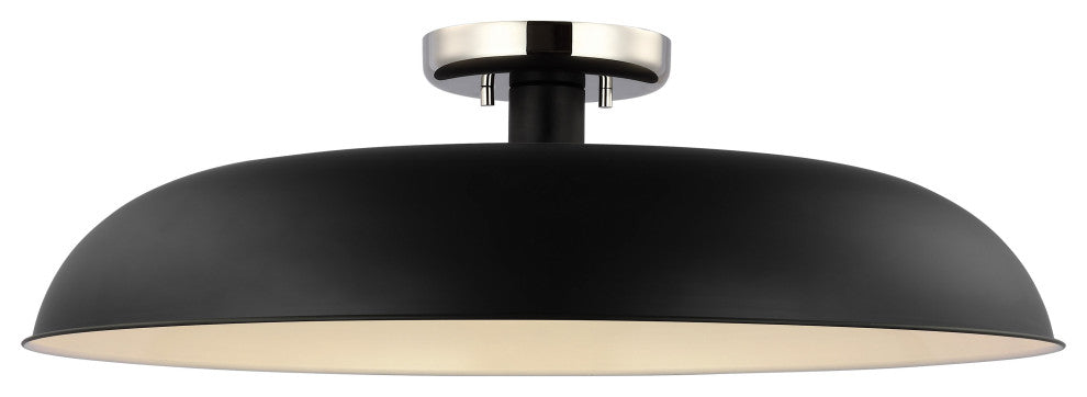 Colony 1-Light Large Semi-Flush Mount Fixture, Matte Black With Polished Nickel