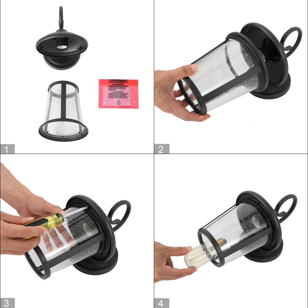 Outdoor Wall Light with Seesed Glass Shade 1-Light Matte Black