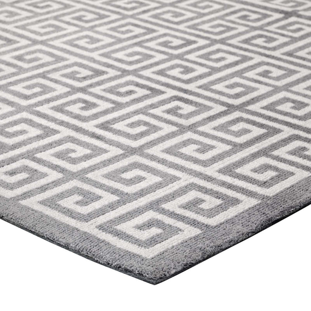 White and Light Gray Freydis Greek Key 8x10 Area Rug