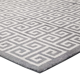 White and Light Gray Freydis Greek Key 8x10 Area Rug