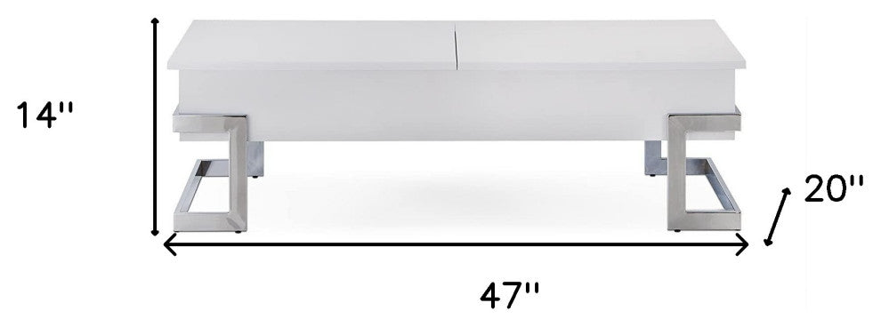 47"x20"x14" White And Chrome Particle Board Coffee Table