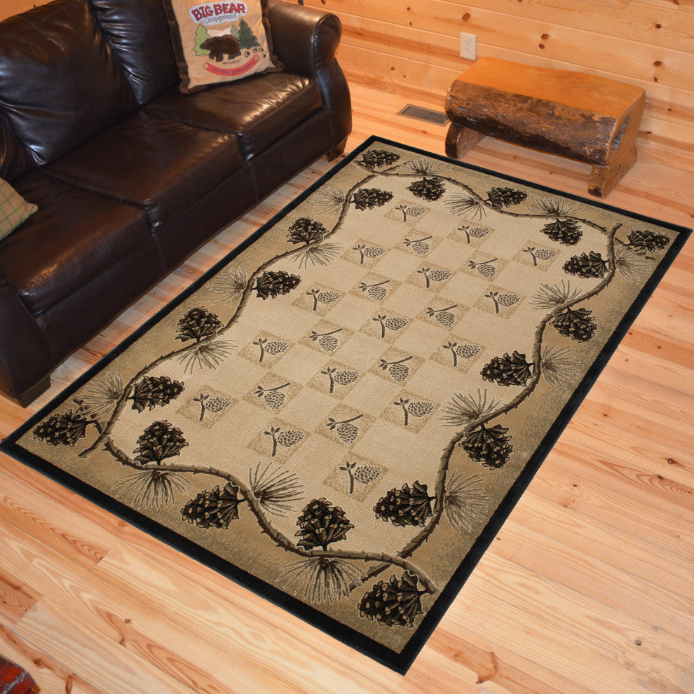 Lodge King Pine Bluff Rustic Pine Cone Area Rug, 7'10"x9'10"