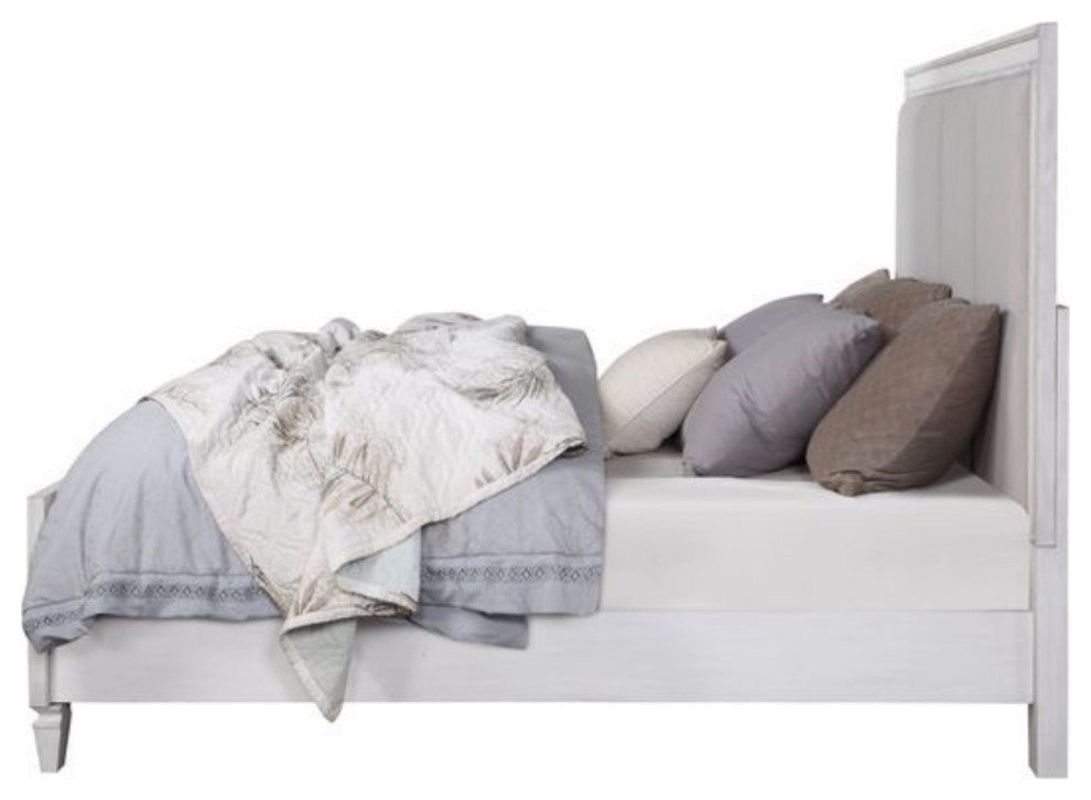 Acme Katia Queen Bed, Gray Linen & White Finish