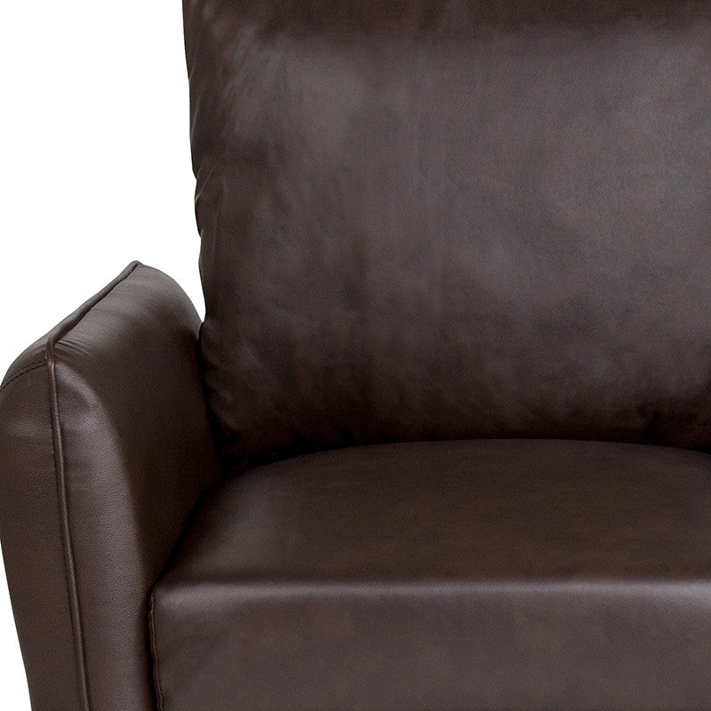 Milton Park Upholstered Plush Pillow Back Arm Chair in Brown Leather