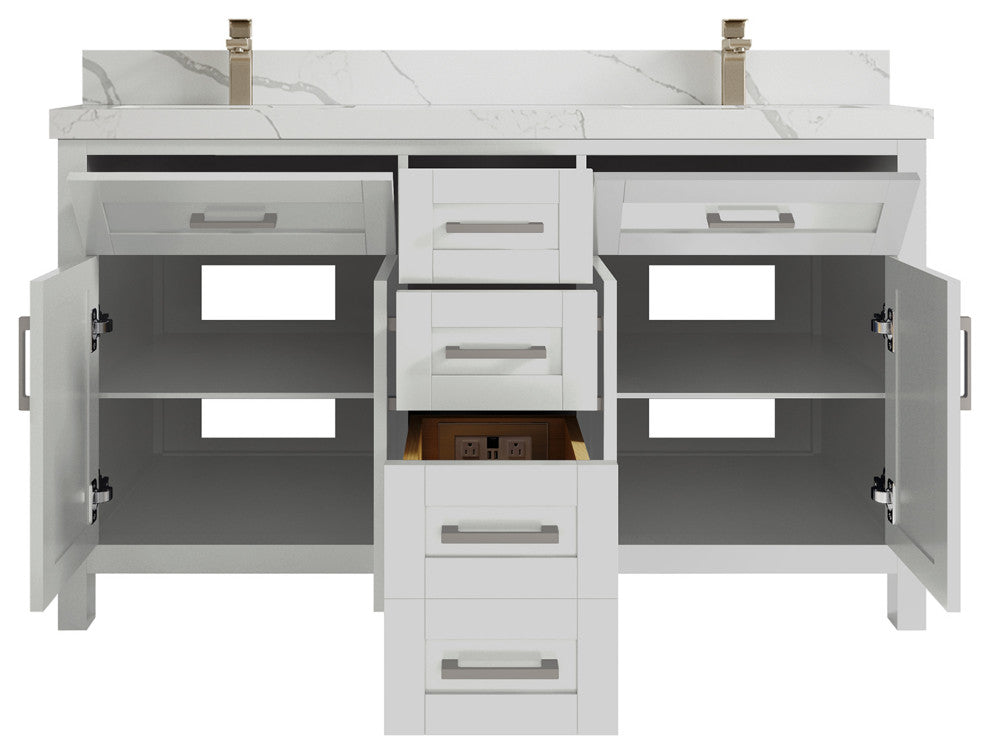 Cambridge 60 Double Bathroom Vanity in Coventry Gray 2" Calacatta Laza