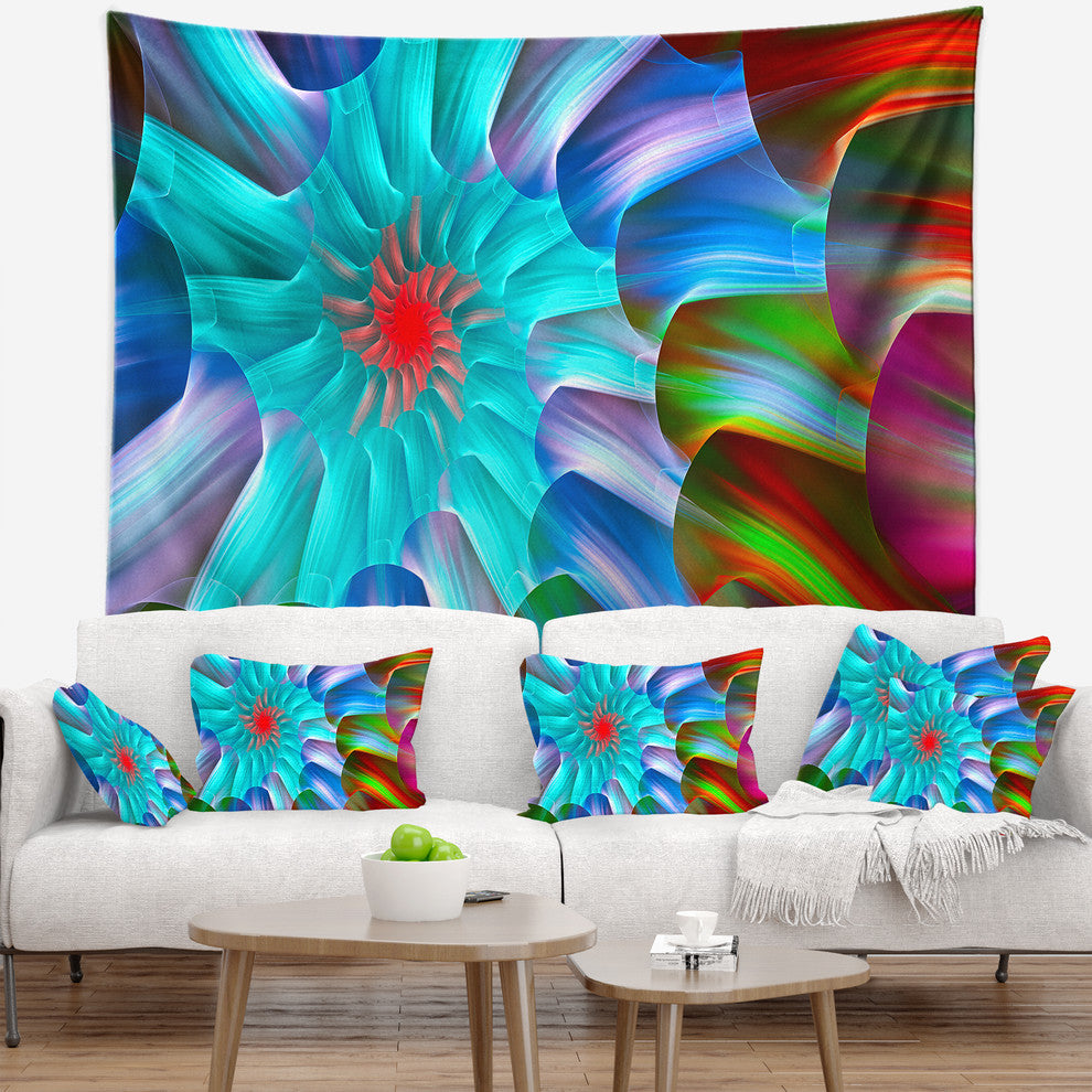 Multi Layered Fractal Spirals Abstract Wall Tapestry, 80"x68"