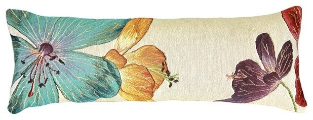 Geranium Floral Long Narrow French Tapestry Throw Pillow, 9x24