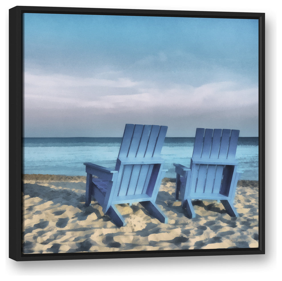 Blue Beach Chairs Photo 30x30 Black Floating Framed Canvas