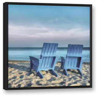 Blue Beach Chairs Photo 30x30 Black Floating Framed Canvas