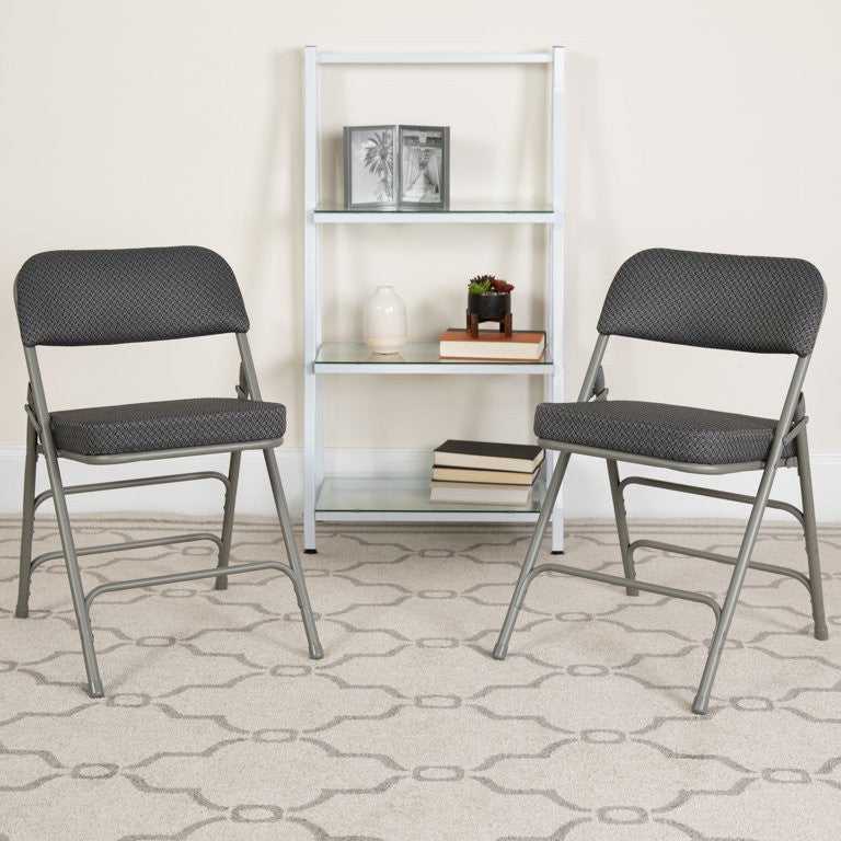 Set of 4 Folding Chair, Pin Dotted Fabric Upholstered Seat & Backrest, Gray