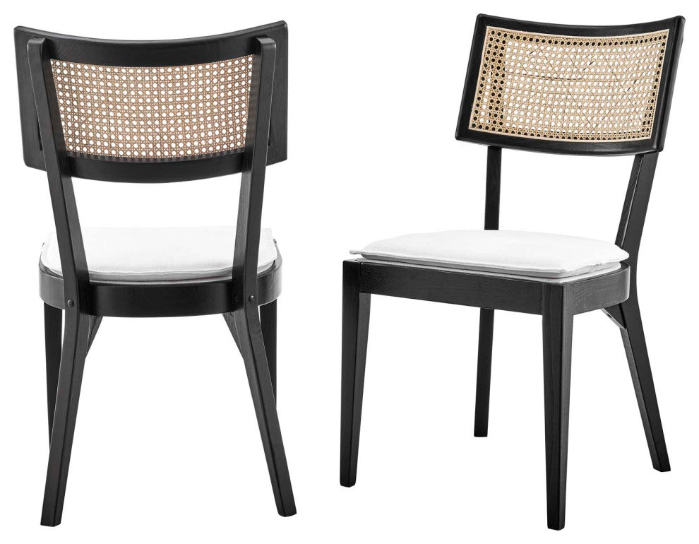 Side Dining Chair, Set of 2, White Black, Wood, Modern, Cafe Bistro Hospitality