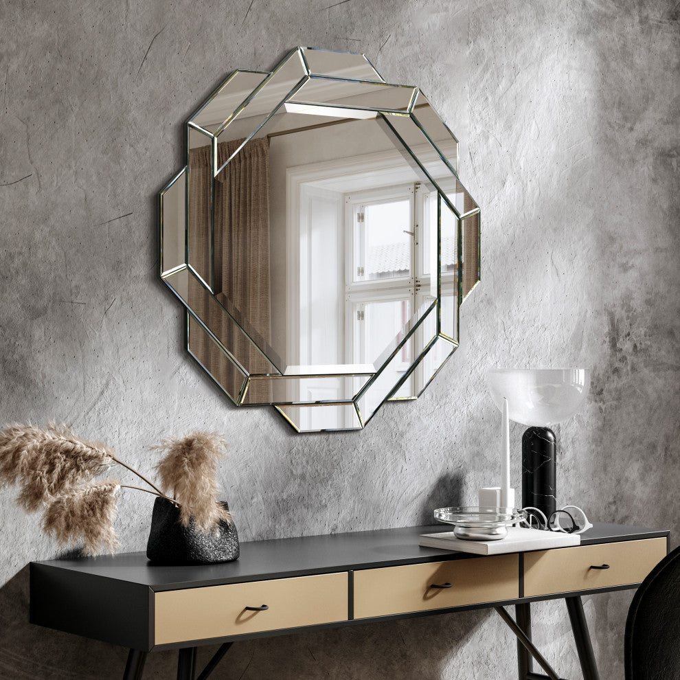 Interlaced Round Beveled Framed Wall Mirror, Mom-30020-3434
