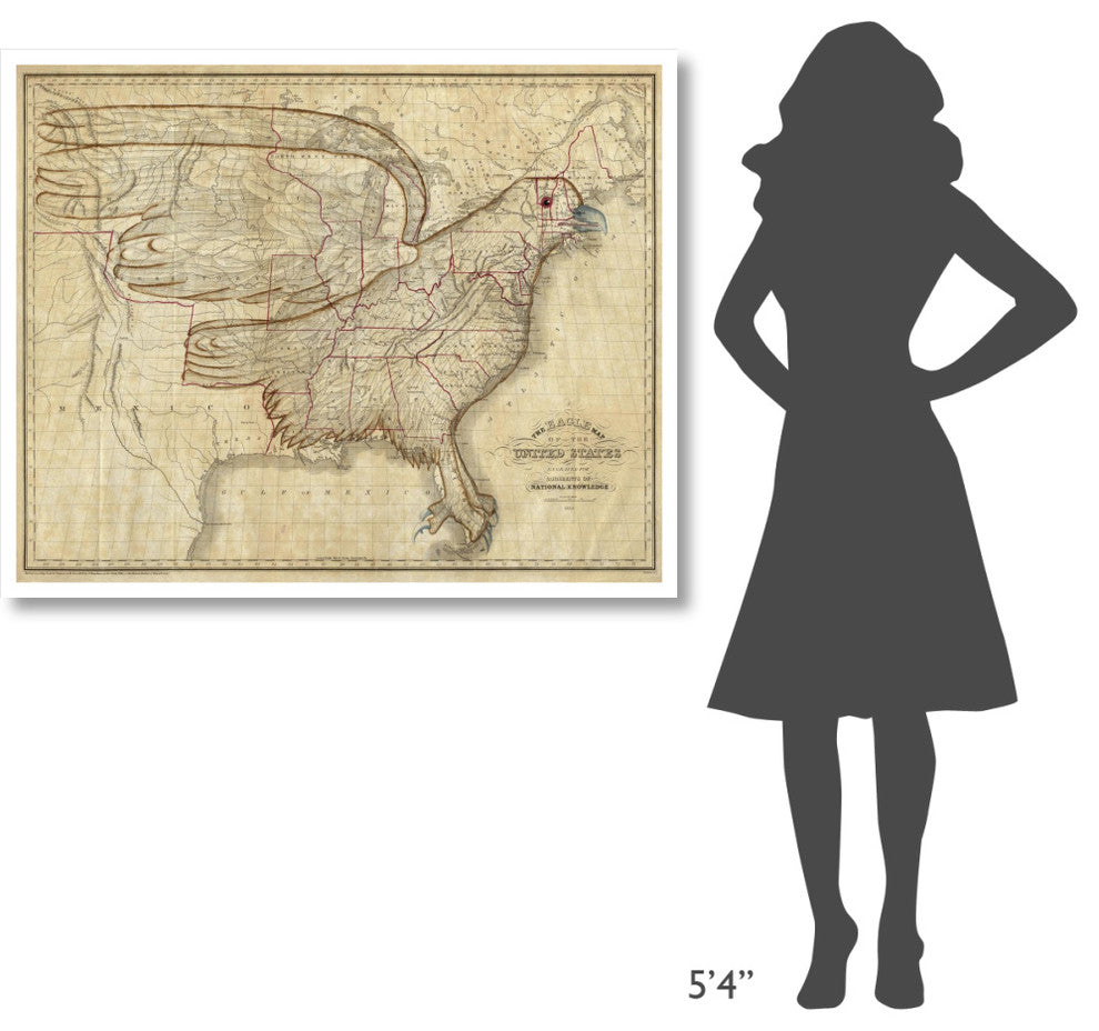 "Eagle Map of the United States, 1833" Paper Art, 46"x37"