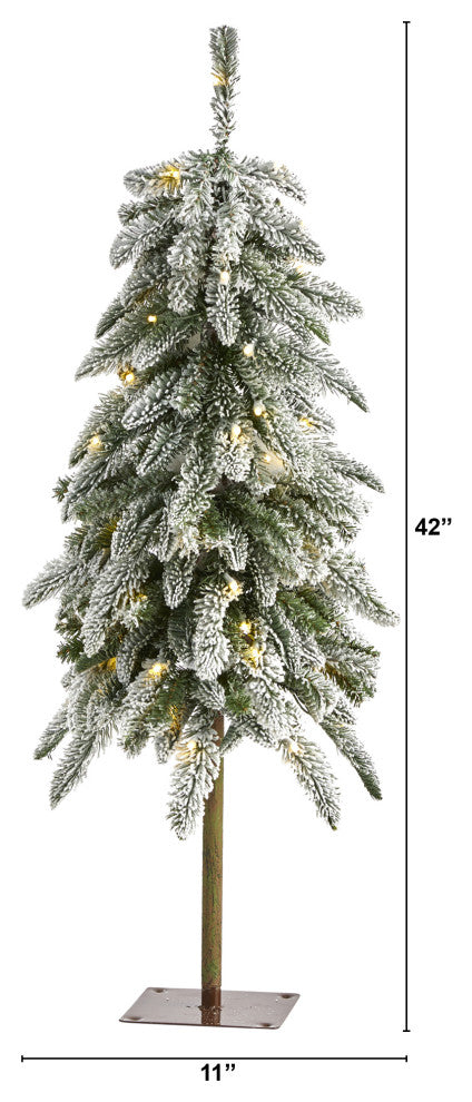 3.5' Flocked Washington Alpine Xmas Tree W/50 White lights & Bendable Branches