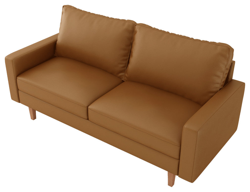 The Lucille III - Faux Leather Sofa, Tan Brown