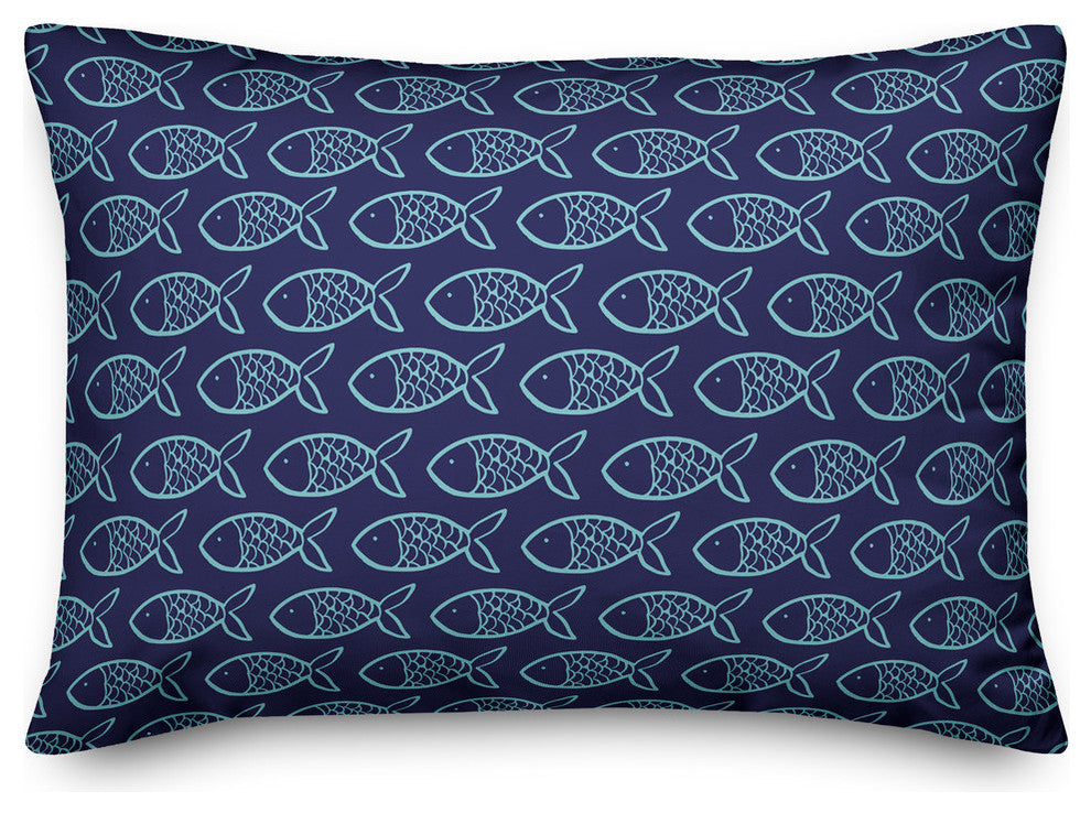 Blue Fish Pattern 14x20 Throw Pillow Cover