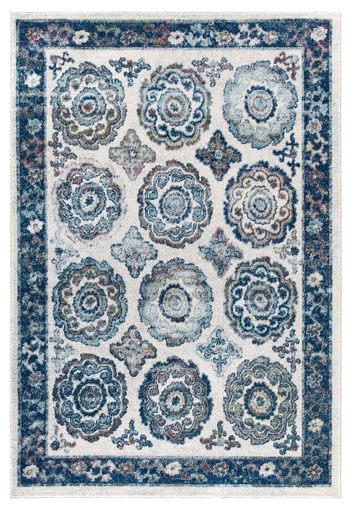Transitional Distressed Vintage Floral Moroccan Trellis 8x10 Area Rug
