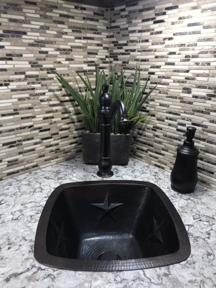 Oil Rubbed Bronze 15" Square Copper Kitchen Bar Wet Bar Sink with STARS